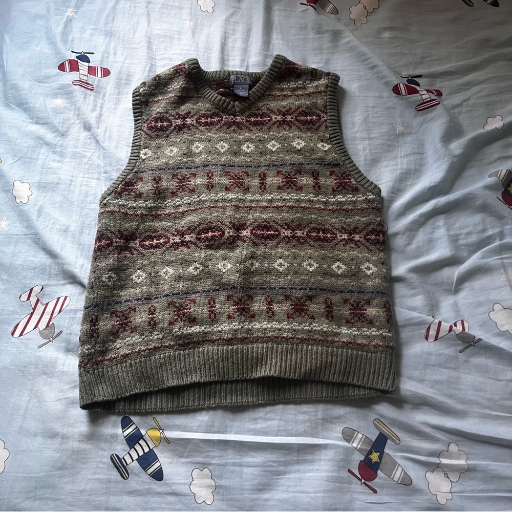 The Children's Place Olive and Burgundy Knit Vest
